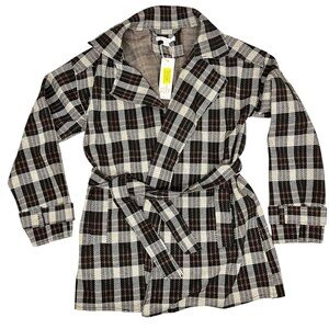 NWT GB Gianni Bini Wool-Like Plaid Wrap Sweater Size L